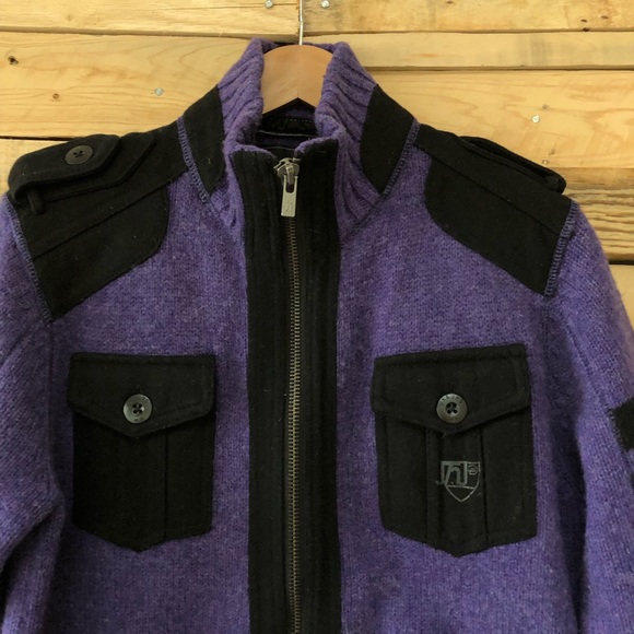 JACK AND JONES purple zip front Andy Cardigan with black accents, size 180/100A. - Picture 3 of 12